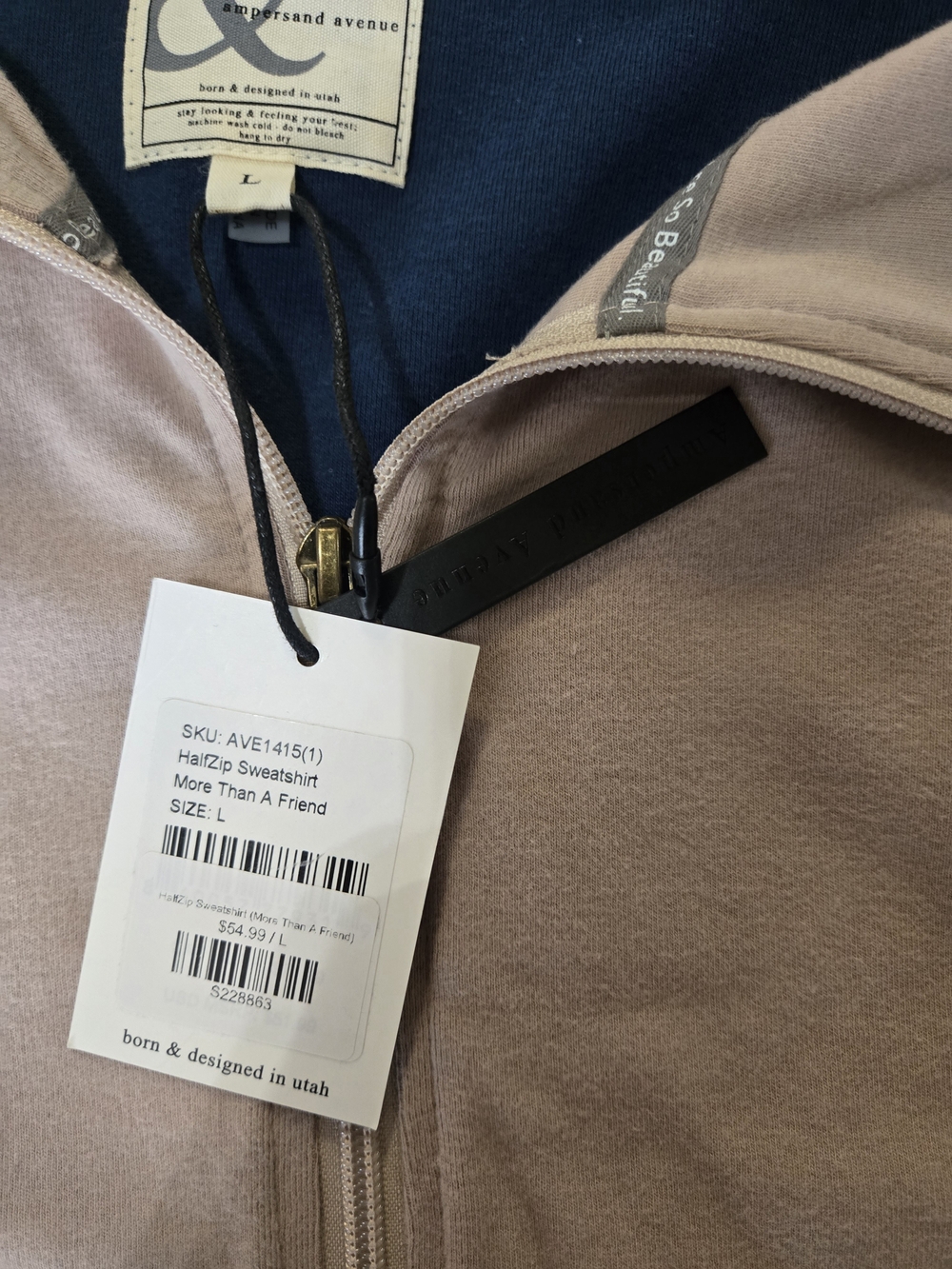 Ampersand Hooded Pullover in Blush, Navy & Cream - Picture 4 of 5